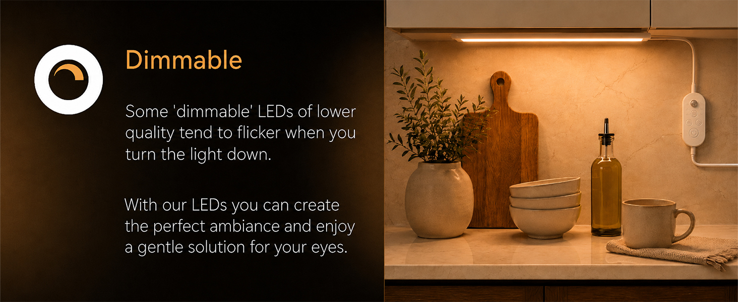 Adjustable under cabinet lighting with smooth dimming control
