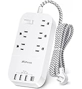 Power Strip with USB C - Flat Plug Extension Cord with 5 Outlets 4 USB, Wall Mount Power Bar Outl...