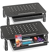 ELIVED 2 Pack Monitor Stand Riser with Drawer, 3 Height Adjustable Monitor Stand with Storage, De...