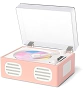 Retro CD Player for Home with Speakers &amp; Bluetooth Transmitter, LED Display, Rechargeable, Portab...