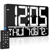 PERSUPER 13" Digital Wall Clock Large Display with Remote, 25 Ringtones, Temperature, Calendar, 0...