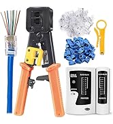 RJ45 Crimp Tool Ethernet Crimper for RJ45 Cat6 Cat5 Cat5e Pass Through Connectors and RJ12 Plug E...