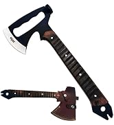 Rtek Tactical Axe &amp; Hatchet with Leather Sheath – Full Tang Stainless Steel, Wood Handle – Campin...
