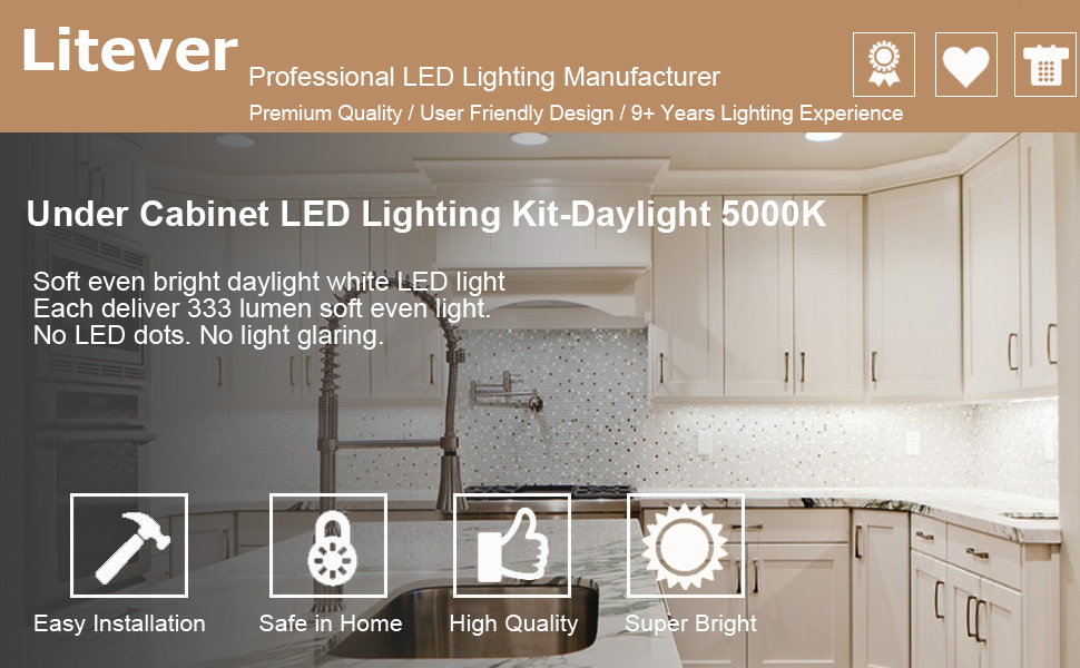 Litever Under Cabinet Lighting Kit Daylight 5000K