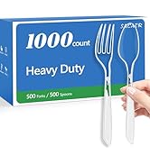 SACATR 1000 Count Plastic Silverware Heavy Duty -500 Forks, 500 Spoons,BPA-Free,Heat Resistant Di...