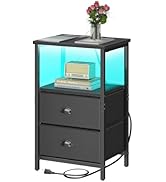 sthmec Nightstand with Charging Station, Night Stand with 2 Fabric Drawers PU Finish, Bedside Tab...