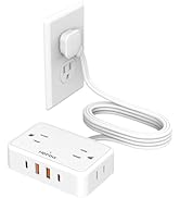 Flat Plug Extension Cord, 6 Ft Ultra Thin Power Strip with 4 AC Wide Spaced Outlets and 4 USB (2 ...