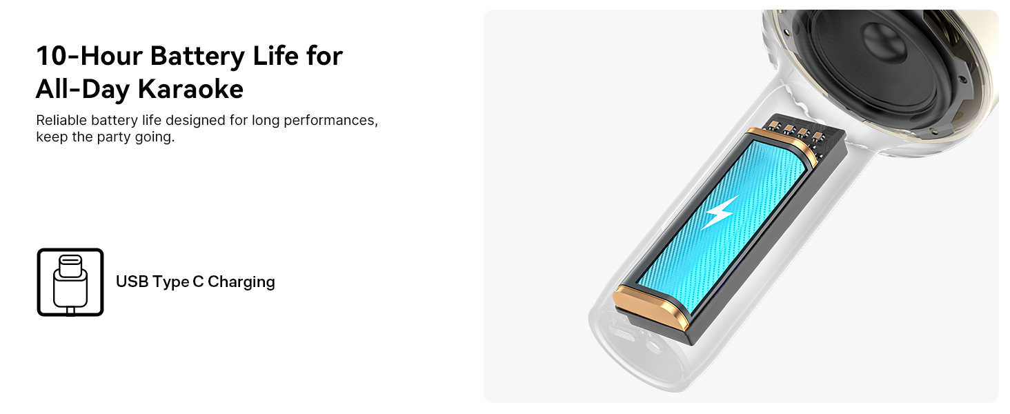 rechargeable karaoke microphone with up to 10 hours playtime