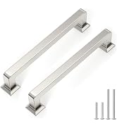 homdiy 10 Pack Cabinet Handles, 5-1/16" Hole Center Solid Zinc Alloy Cabinet Pulls, Brushed Nicke...