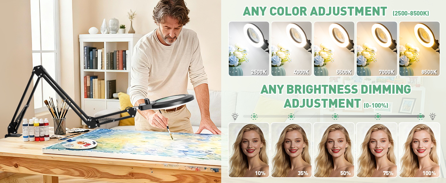 magnifier with light hands free magnifying glasses for close work ANY COLOR ADJUSTMENT BRIGHTNESS