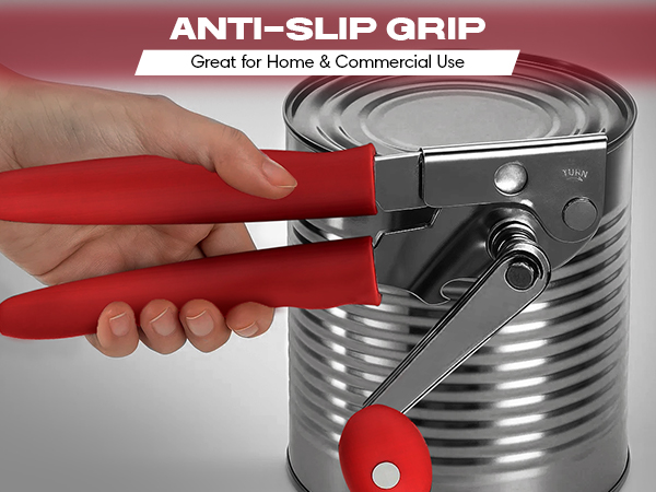 Can Opener Heavy Duty - Manual Hand Crank for Large Cans with Anti-Slip Grip - Stainless Steel