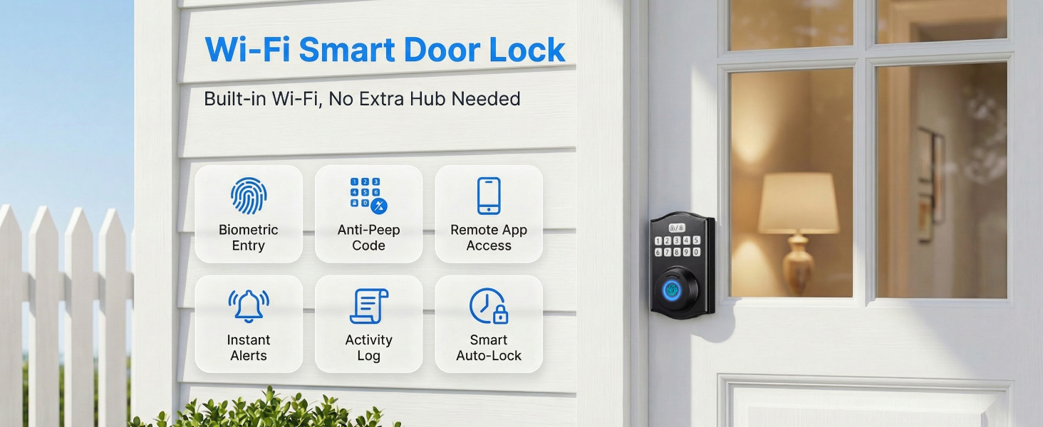 WiFi smart door lock with physical keypad and biometric fingerprint reader