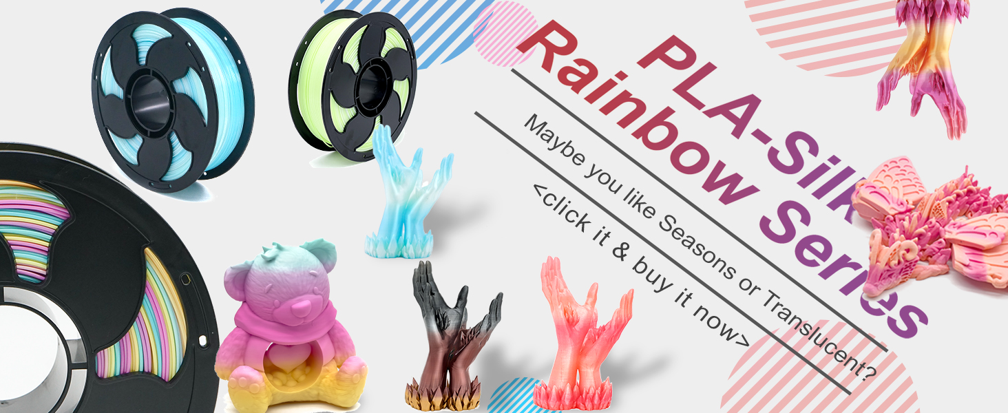 Toksen3D printing filament PLA PETG TPU gradient bi dual tri color rainbow filament