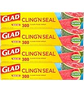 Glad Cling N Seal Plastic Food Wrap, 300 Square Foot Roll - 4 Pack (Package May Vary)