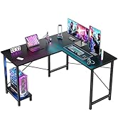 DUMOS L Shaped Desk, Computer Gaming Desks Corner Office Table with CPU Shelf for Home Study Writ...