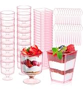 200 Pcs Pink Dessert Cups with Spoons 100Pc 5 OZ Mini Plastic Parfait Fruit Cup 100 Spoon Small C...