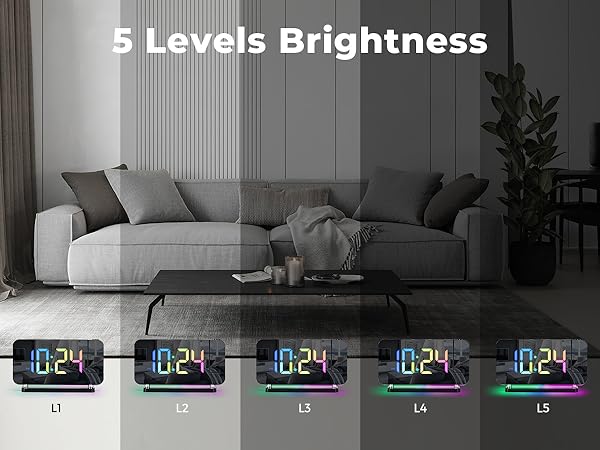 led mirror digital alarm clock with rgb night light