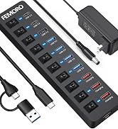 Powered USB Hub 3.2, 11-Port [USB C/USB 3.2(10Gbps)*3+USB3.0(5Gbps)*4+USB Power-only*4] with 12V ...