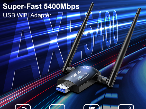 Tri-Band WiFi 6E Adapter for Desktop PC: USB 3.0 Axe 5400 Wireless Network Receiver/Dongle