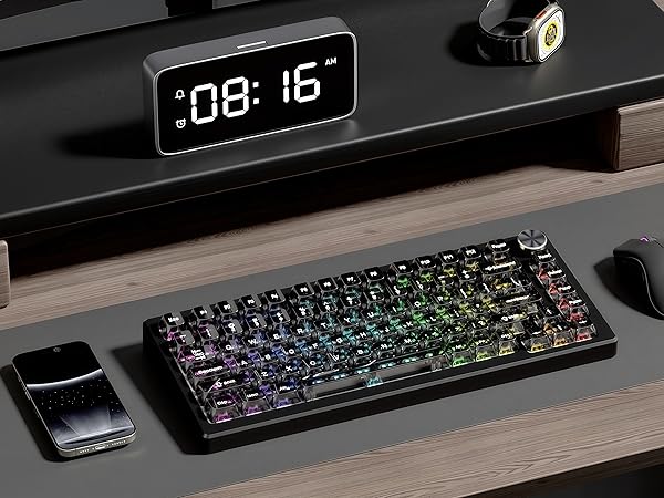 womier Grey Clear keycaps,Transparent keycaps,Ceramic Jelly Key caps Set,Shine Through