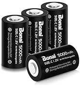 BONAI Rechargeable C Batteries, C Cells 5000mAh 1.2V Ni-MH High Capacity C Size Battery (4 Pack)