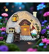 QCF Fairy Garden Accessories Gnome House 4 Pcs Kit, Solar Statues with Openable Door for Yard Law...