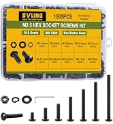 SVLING 1065PCS M2.5 Bolt Assortment Kit, Hex Socket Button Head Screws Nuts Bolts Washer Assortme...