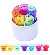 Weekly Pill Organizer 7 Day 4 Times a Day, Medicine Box Round Storage Holder with Lid Supplements...
