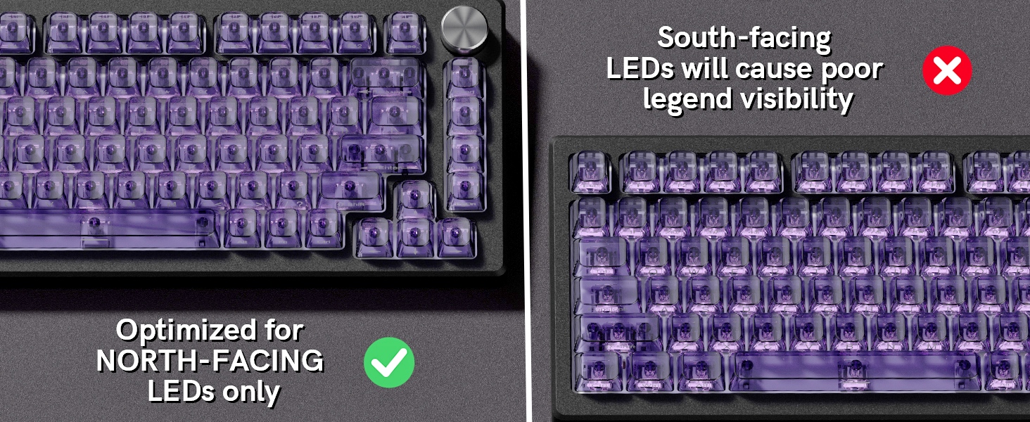 Purple Clear keycaps,Transparent keycaps,Ceramic Jelly Key caps,Shine Through keycap Side Printed