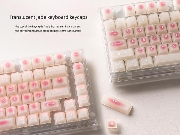 Beige Jade keycaps Clear, Translucent Jelly PC Key cap,Frost Shine Through Cherry profile keycap Set