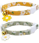 2 Pack Cotton Breakaway Cat Collars with Bell Flower Pendant Kitty Kitten Collars Yellow Green Co...
