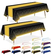 LANLISA Black and Gold Tablecloth Party Decorations 2 Pack, Disposable Table Cloths for Graduatio...