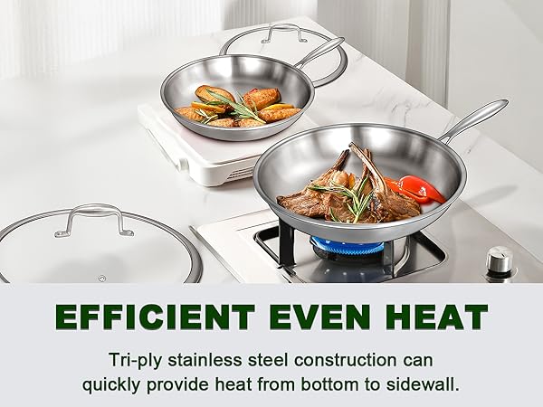 stainless steel frying pan with cover