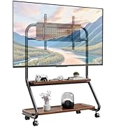 Mobile TV Stand with Storage Shelves, Heavy Duty Rolling Floor TV Stand with Wheels for 32-75" TV...