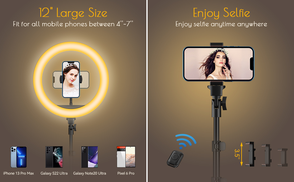 Upgraded [2-in-1] Ring Light &amp;amp; Selfie Stick, Large Size for All Mobile Phones.
