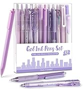 Four Candies 12Pack Pastel Gel Ink Pen Set, 11 Pack Black Ink Pens with 1Pack Highlighter for Wri...