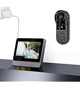 Two-part smart doorbell system showing wall-mounted video screen monitor and external camera unit. Black devices displayed against white background.