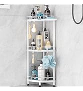 SWTYMIKI Corner Shower Caddy Standing - 3 Tier Stainless Steel Shower Organizer Stand with 4 Hook...