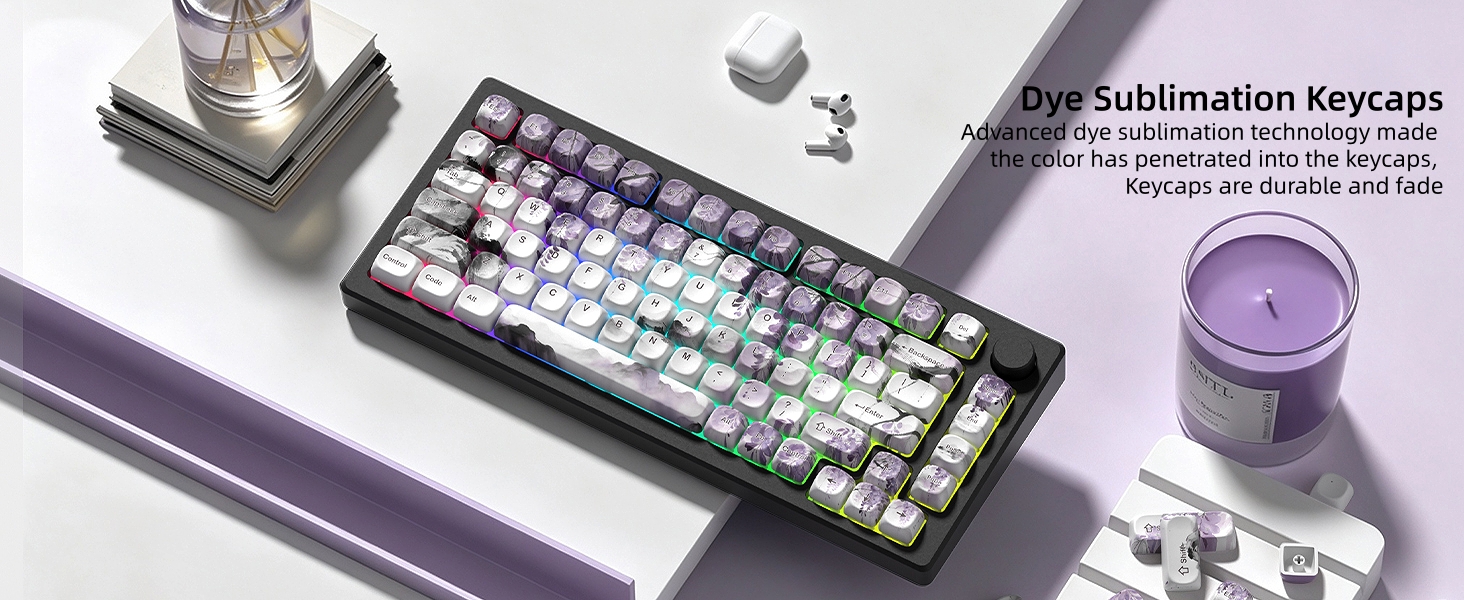MOA Romantic Purple Keycaps, Custom PBT Keycaps Set Mechanical Keyboard Key Caps