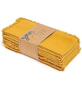 ACCENTHOME Mustard Cotton Linen Napkin Set of 12 18x18 inch Dinner Napkins - Washable Soft Premiu...