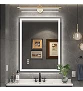 Ratsamee 28x36 Inch Led Mirror for Bathroom with Front Light and Backlit, Dimmable Anti Fog Wall ...