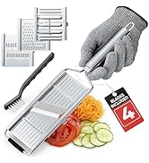 Gramercy Handheld Mandoline Slicer for Kitchen - Stainless Steel Veggie &amp; Fruit Slicer with 4 Bla...