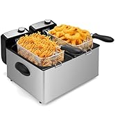 Pukomc Electric Double Deep Fryer with 2 Baskets &amp; Lids, 3L Stainless Steel Removable Double Frye...