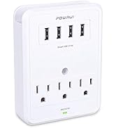 POWRUI Multi Wall Outlet Adapter Surge Protector 1680 Joules with 4-USB Ports Wall Charger, Wall ...