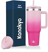 Konokyo 40 oz Tumbler with Handle and 2 Straws,2 in 1 Lid Insulated Water Bottle Stainless Steel ...
