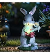 Foyucool Solar Garden Decor Rabbit with Butterfly Statues Outdoor, Outdoor Figurine Statue Lights...