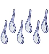 6Pcs Elegant Blue Ceramic Chinese Soup Spoons Mini Spoons for Soup Ramen and Desserts for Restaur...