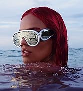 Breaksun Fashion Wave Mask Sunglasses for Women Men Oversized Silver Mirrored Futuristic Shield S...