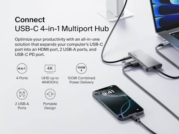 Belkin Connect USB-C 4 in 1 Multiport Hub