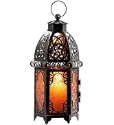 DECORKEY Vintage Large Size Decorative Moroccan Candle Lantern, 12.8’’ Metal Hanging&amp;Tabletop Lan...